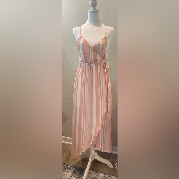 Harper Pink and Ivory Striped Wrap Dress - Picture 3 of 14